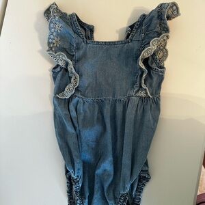 GAP Denim Blue Kids Romper with Lace Trim